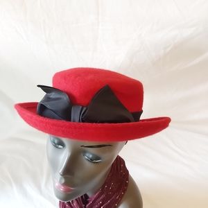 Vintage Tina Too 100% Wool Felt Fedora with a Black Ribbon Bow.